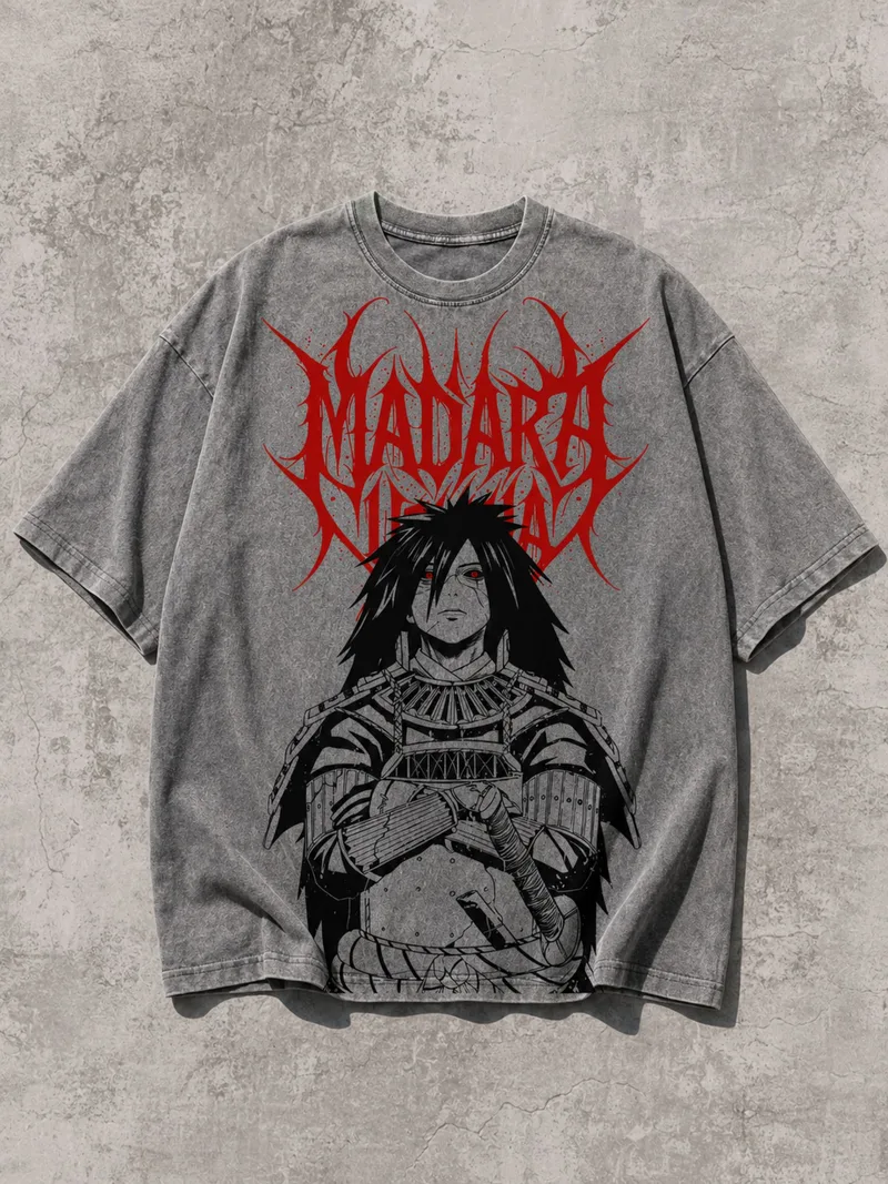 Вареный серый Футболки с принтом «Madara Uchiha»