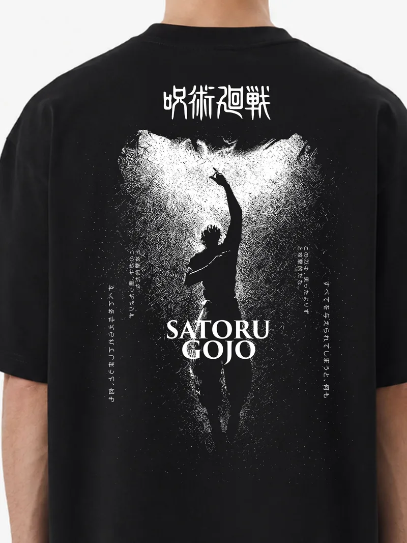 Черный Футболки с принтом «Satoru Gojo»